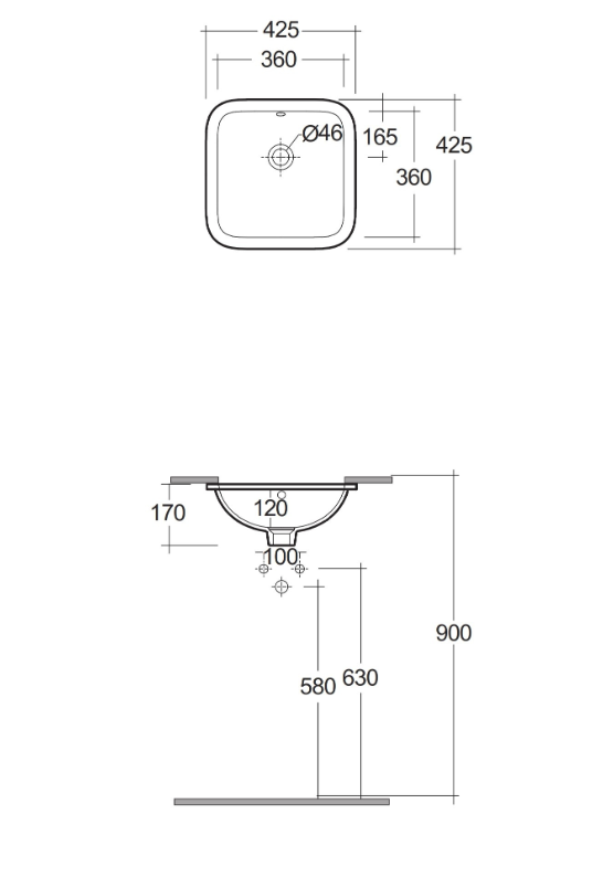 RAK Variant Square 360mm Undermount Basin
