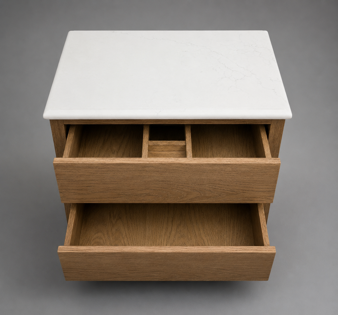 650mm Pavilion Oak Bathroom Vanity Unit - Carrara Quartz Countertop