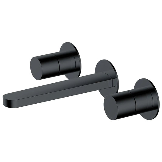 RAK Petit Round 3-Hole Wall Mounted Basin Mixer Tap - Black