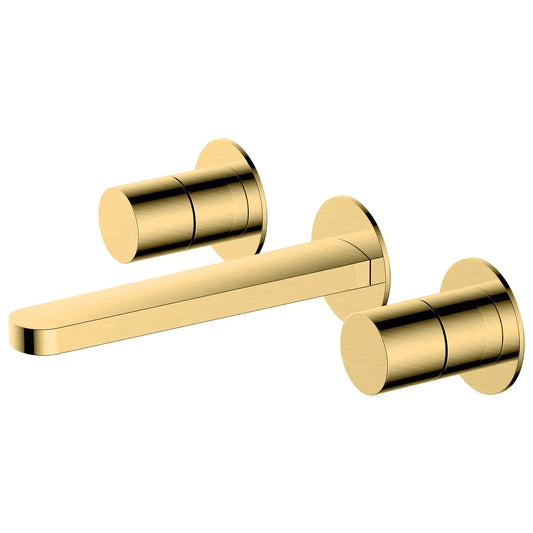 RAK Petit Round 3-Hole Wall Mounted Basin Mixer Tap - Brushed Gold