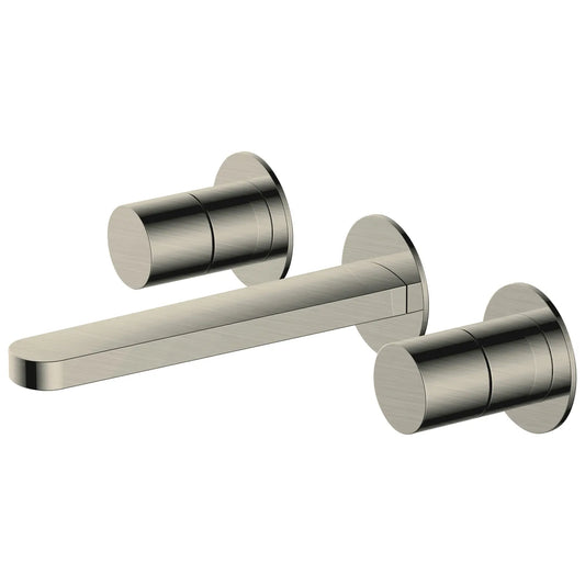 RAK Petit Round 3-Hole Wall Mounted Basin Mixer Tap - Brushed Nickel