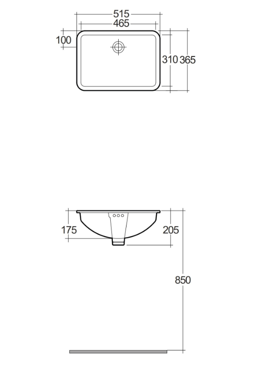 RAK Cleo Rectangular 515x365mm Undermount Basin