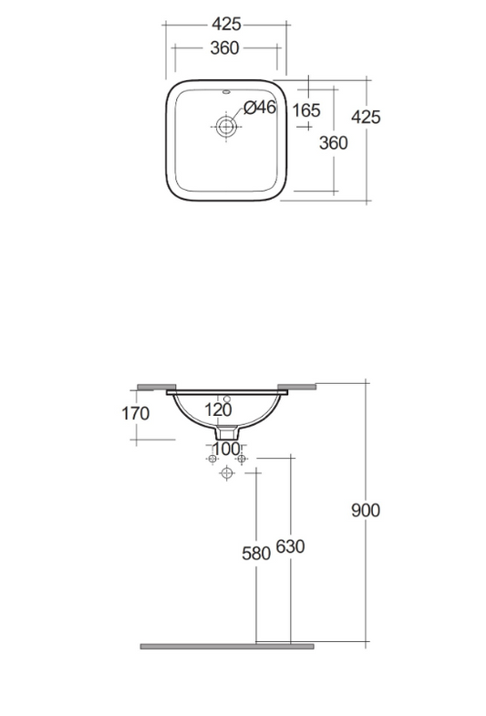 RAK Variant Square 360mm Undermount Basin