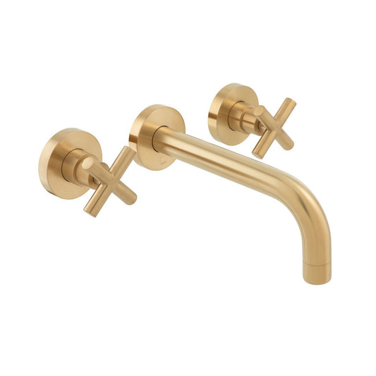 VADO Elements Wall Mounted Basin Mixer 200mm Spout - Brushed Gold