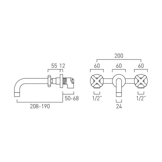 VADO Elements Wall Mounted Basin Mixer 200mm Spout - Brushed Nickel