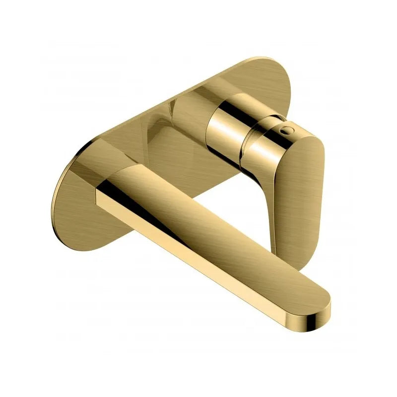 RAK Portofino Wall Mounted Basin Mixer Tap with Back Plate - Brushed Gold