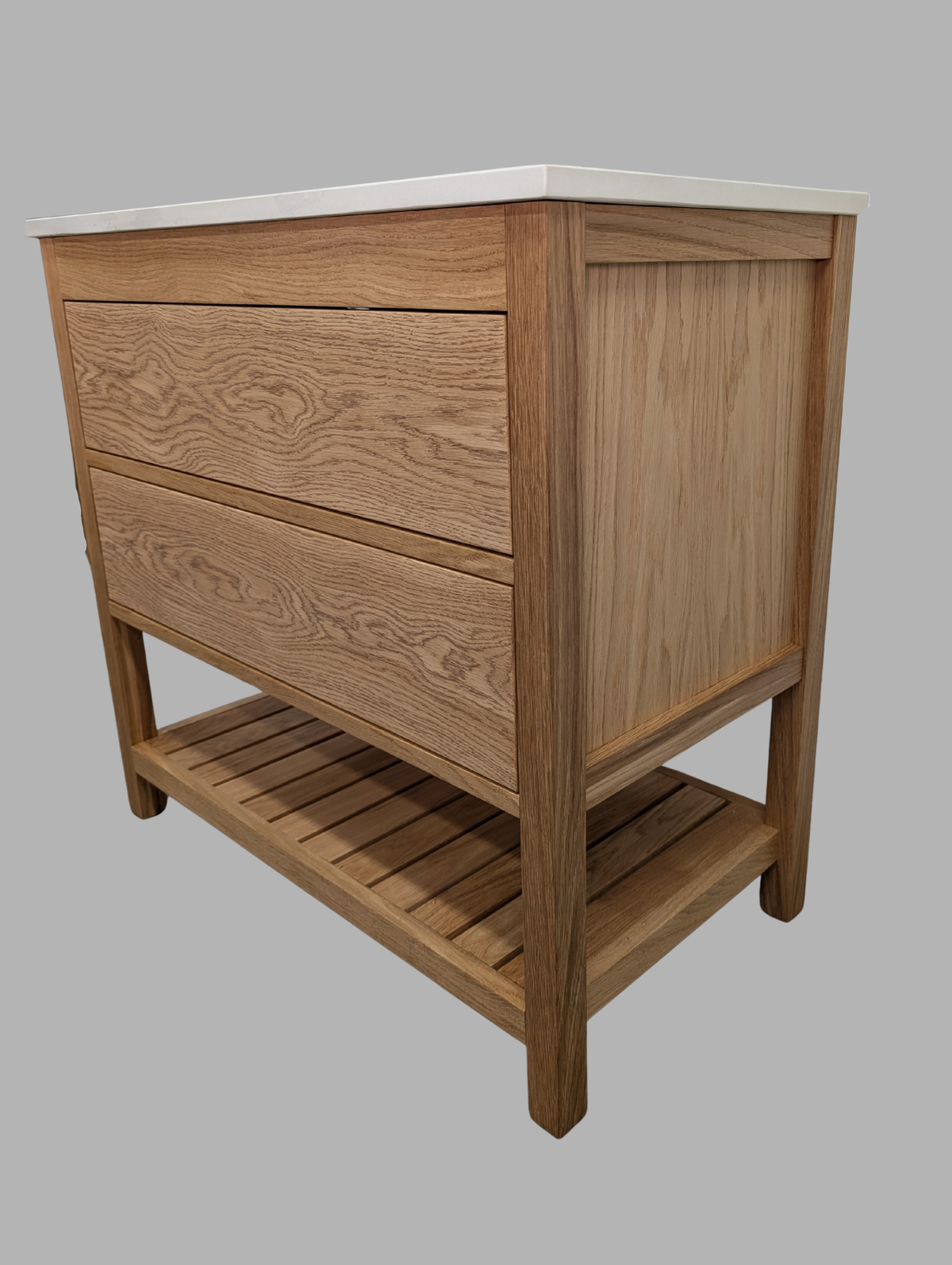 850mm Westbourne Oak Bathroom Vanity Unit - Carrara Quartz Countertop