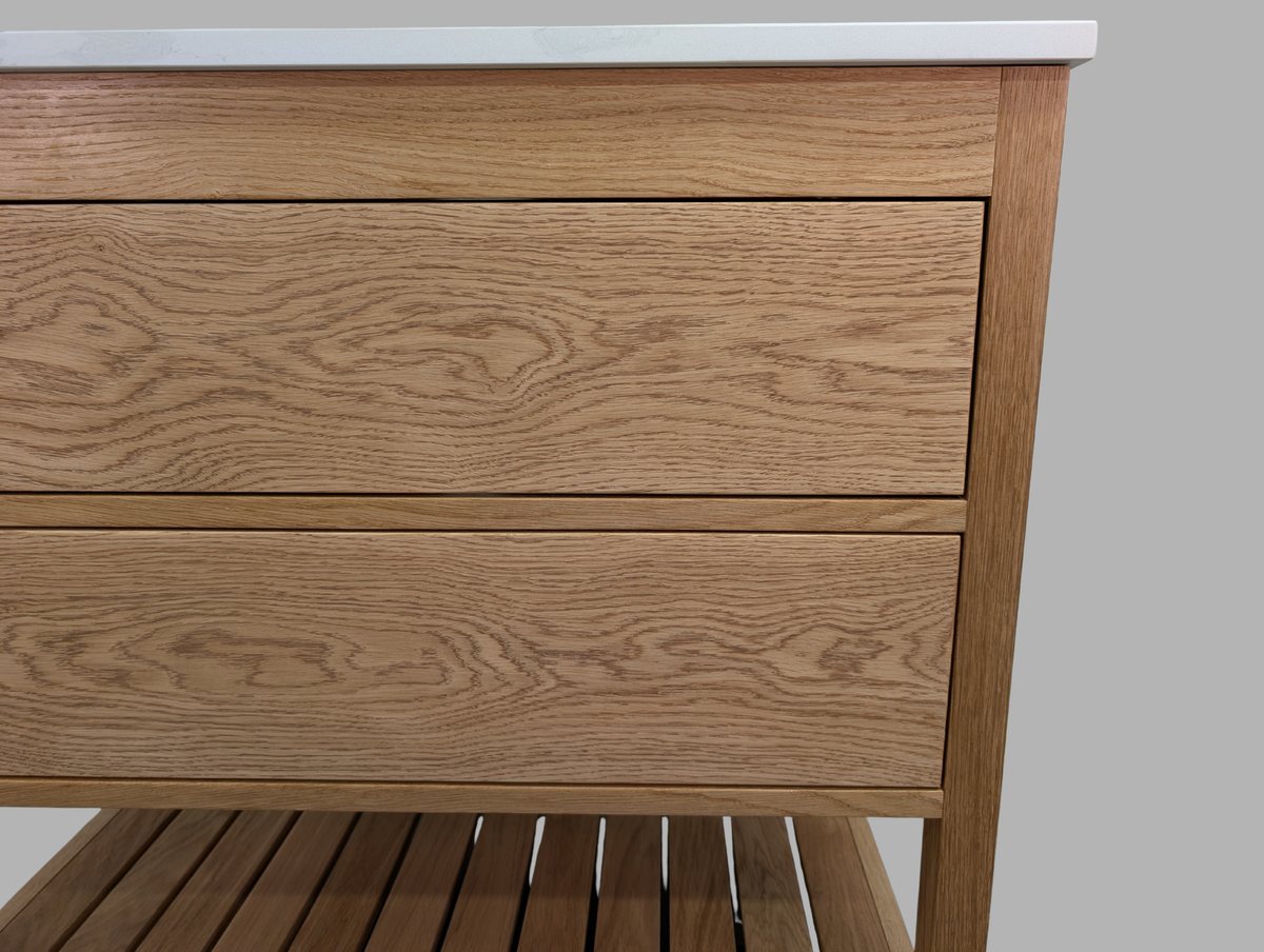 850mm Westbourne Oak Bathroom Vanity Unit - Carrara Quartz Countertop