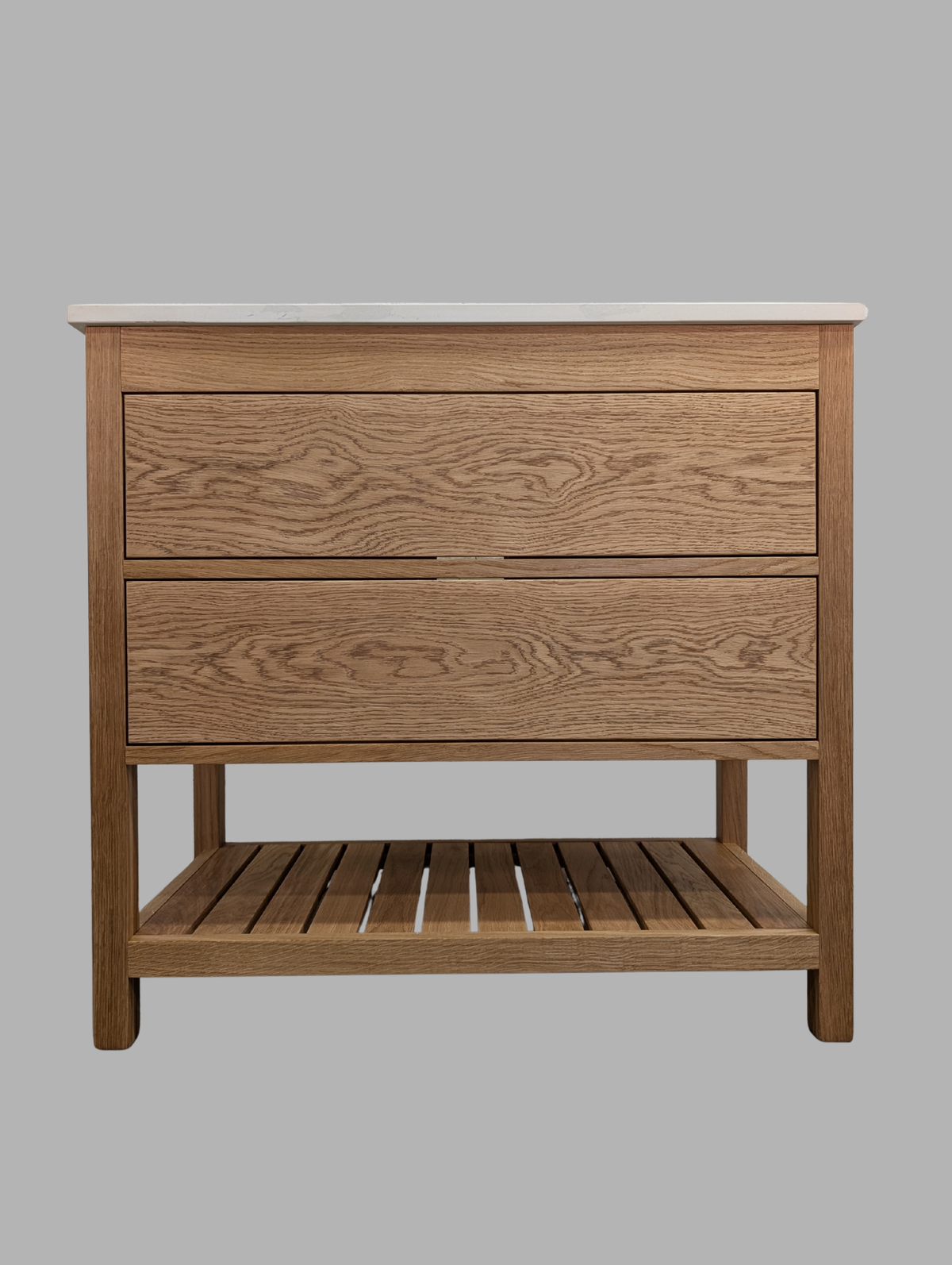 850mm Westbourne Oak Bathroom Vanity Unit - Carrara Quartz Countertop