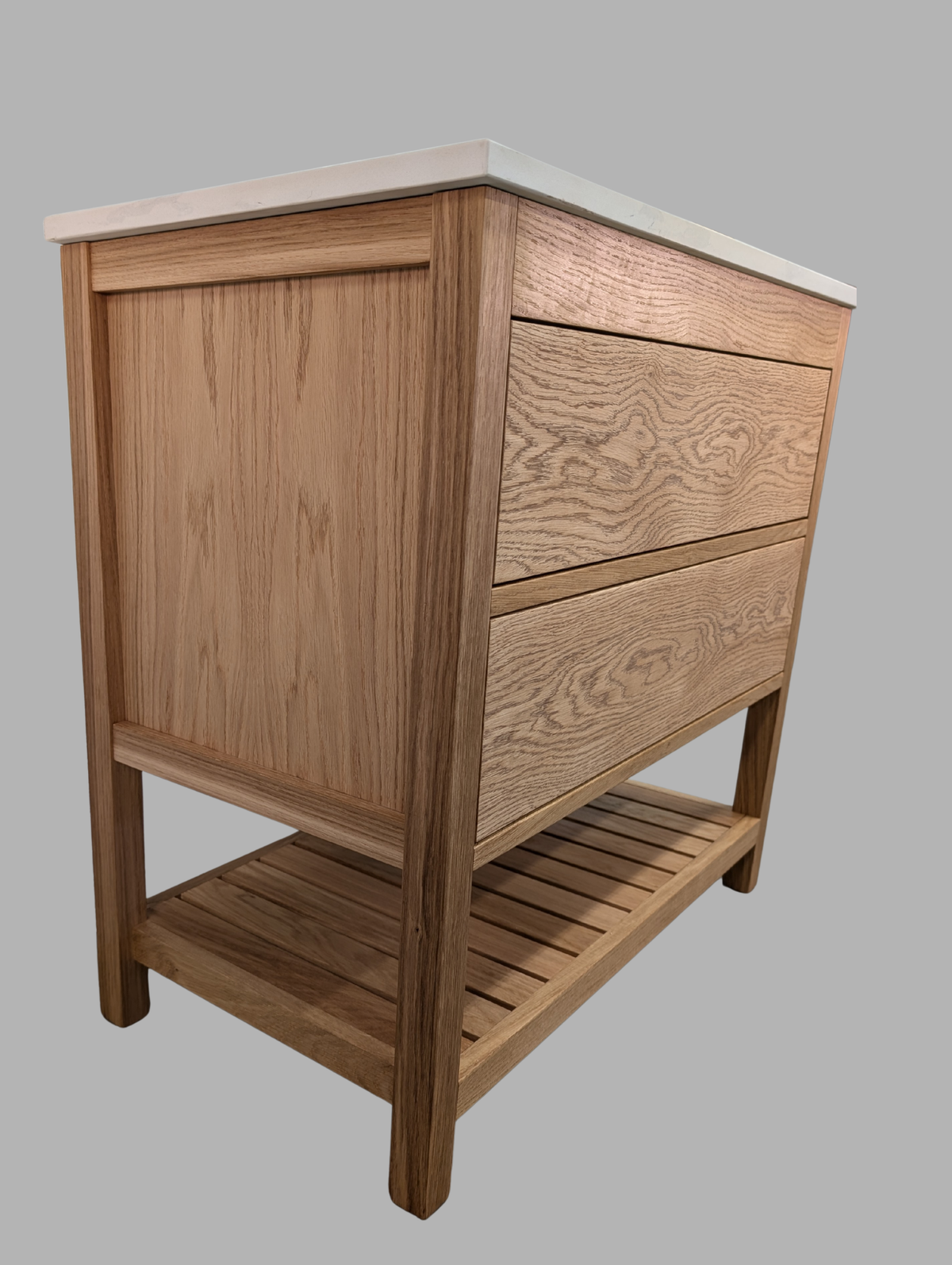 850mm Westbourne Oak Bathroom Vanity Unit - Carrara Quartz Countertop