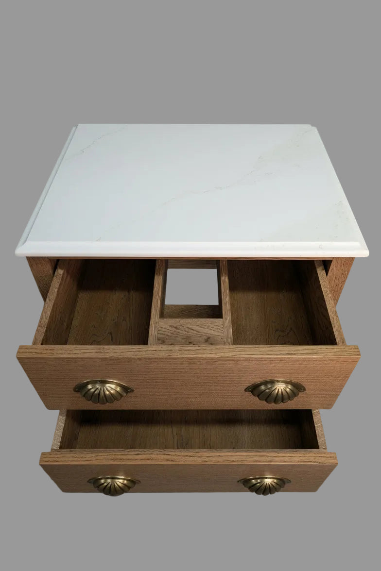600mm Pavilion Oak Bathroom Vanity Unit - Carrara Quartz Countertop