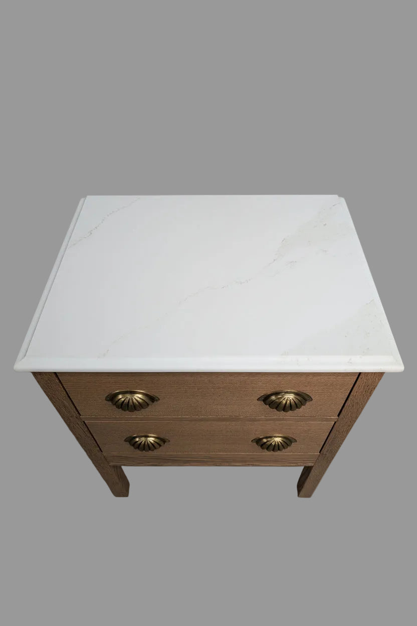 600mm Pavilion Oak Bathroom Vanity Unit - Carrara Quartz Countertop