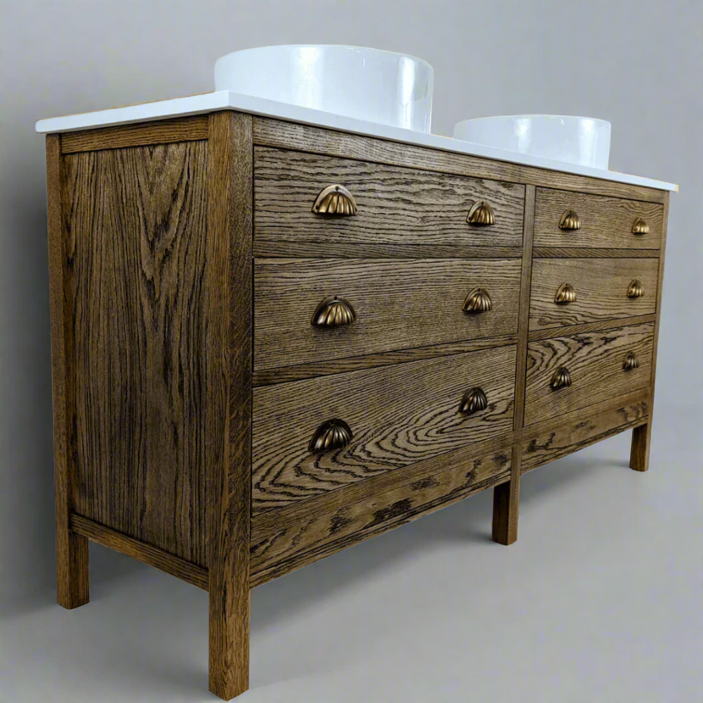 Double Hanover Oak Bathroom Vanity Unit