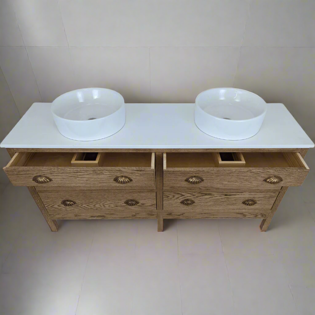 Double Hanover Oak Bathroom Vanity Unit