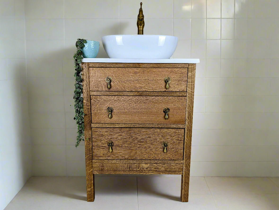 Vintage Inspired Solid Oak Bathroom Vanity Unit