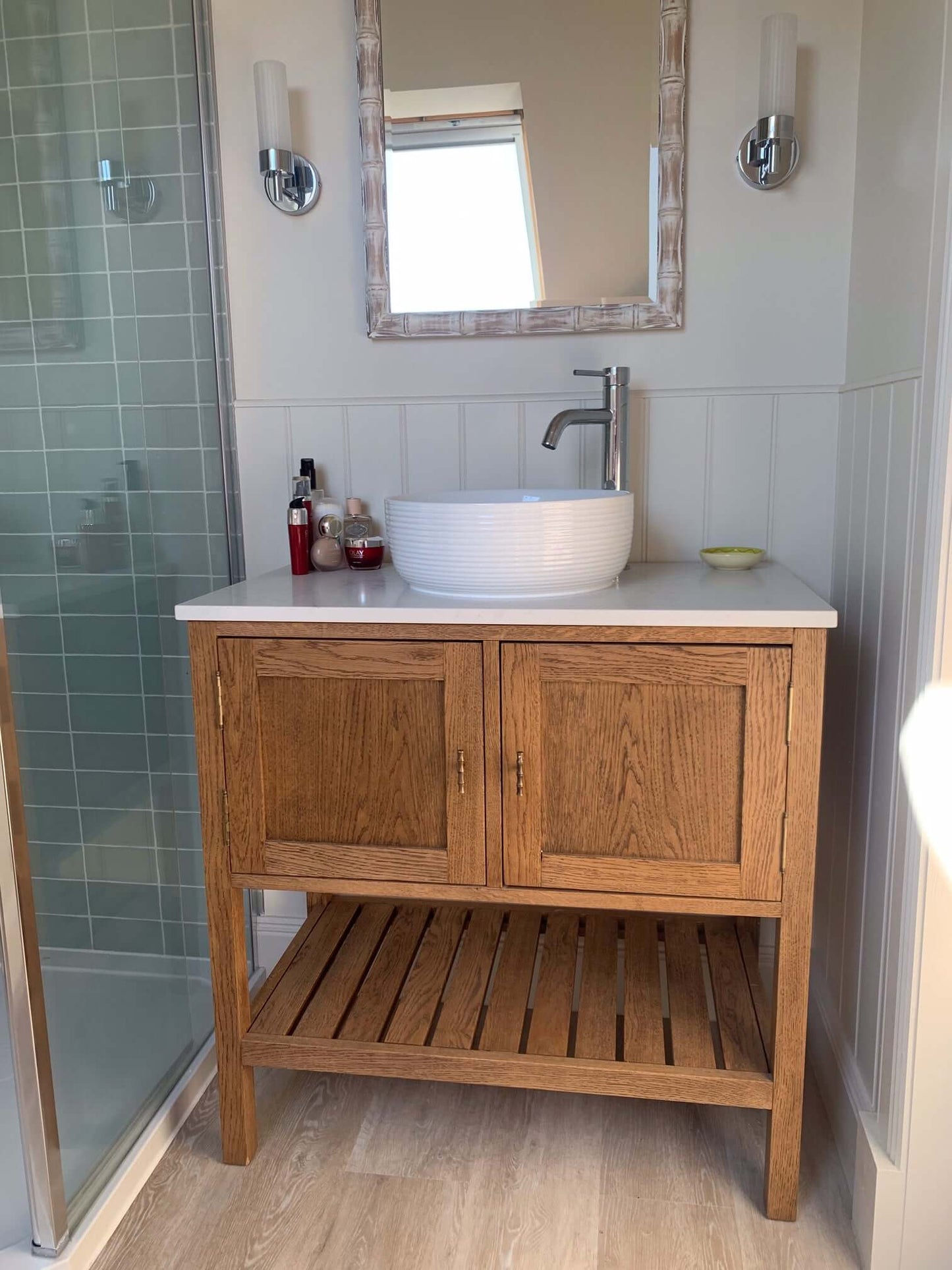 Adelaide Oak Bathroom Vanity Unit With Counter Mounted Basin